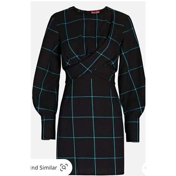 Staud Mini Crosshill Dress In Black Green Windowpane NWOT Size Large - Picture 4 of 8